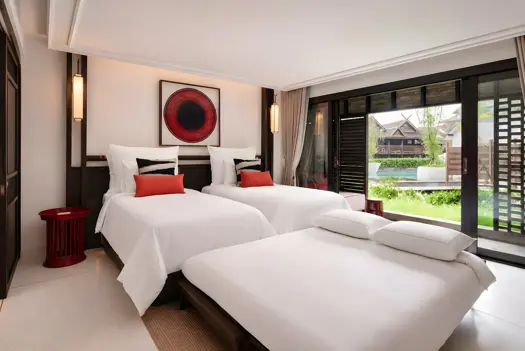 Aleenta Chiang Mai Luxury Resort Thailand Accommodation Balcony Deluxe Room Twin Bed Setup With Extra Bed