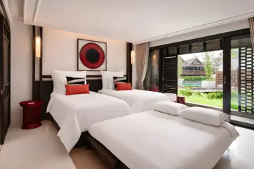 Aleenta Chiang Mai Luxury Resort Thailand Accommodation Balcony Deluxe Room Twin Bed Setup With Extra Bed